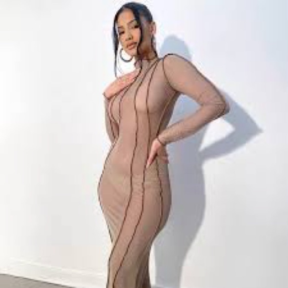 Elegant Tan Sheer Dress Sorella